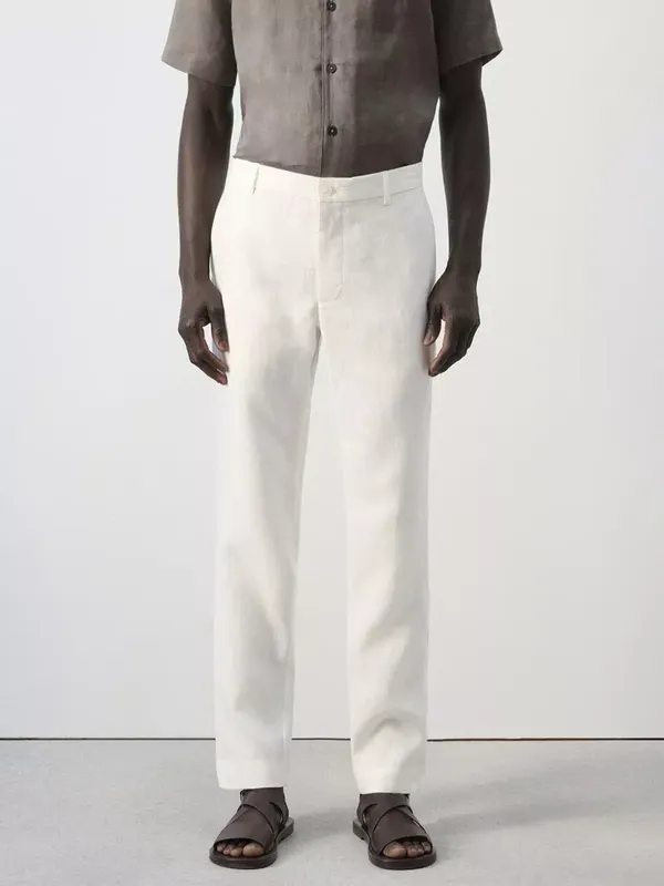 Mango Slim Fit Linen Trousers