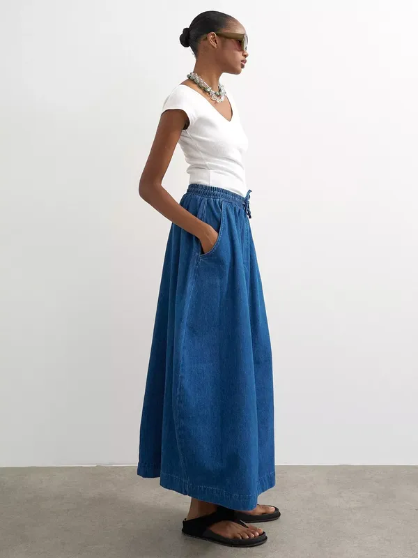 Topshop Denim Maxi Skirt, Blue