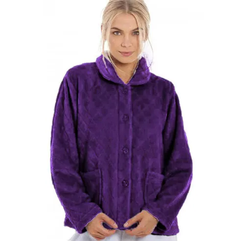 Camille Supersoft Fleece Diamond Print Bed Jacket with Pockets