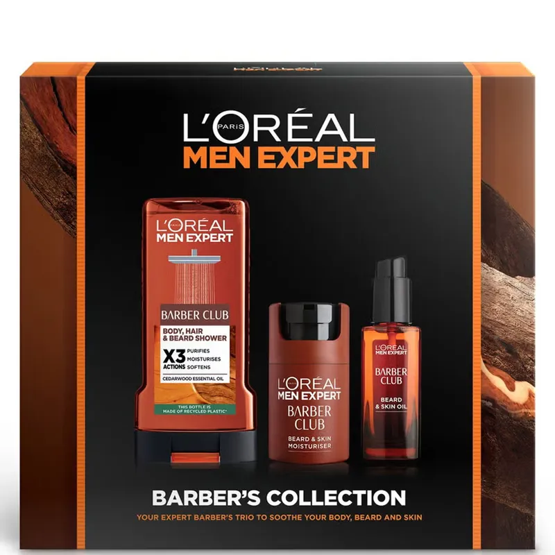 L'Oréal Paris Men Expert Barber's Collection Gift Set: Shower Gel, Moisturiser and Beard Oil Complete Barber Club Trio