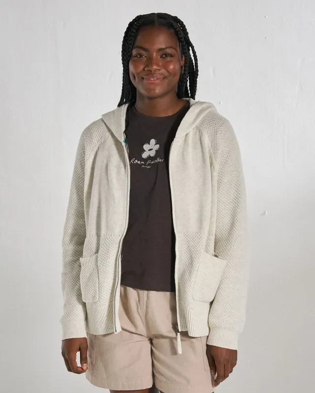 Passenger Clothing Cove Full Zip Knitted Hoodie - Off White