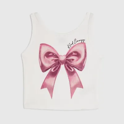 Girls White Pink Bow Tank Top