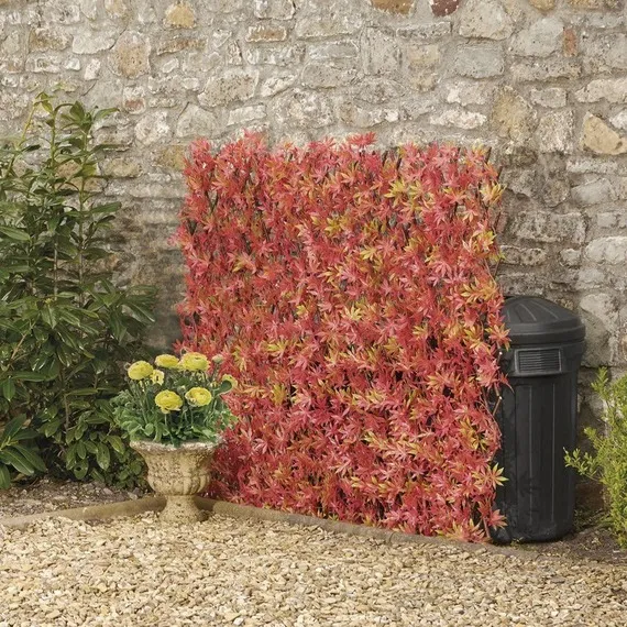 Artificial Red Acer Hedge Trellis Expandable Privacy Screening Panel - Red / pe Willow