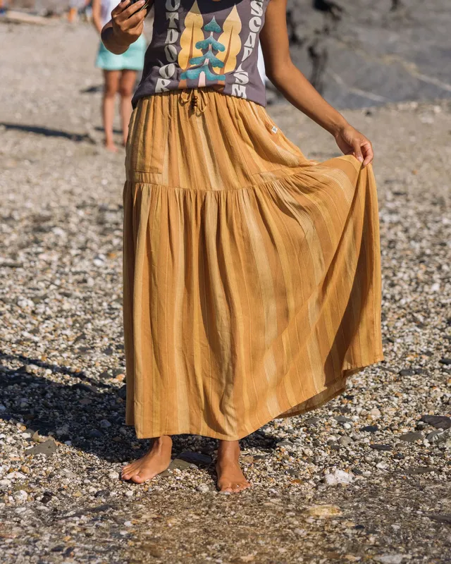 Passenger Clothing Zephyr Woven Maxi Skirt - Spruce Yellow Stripe