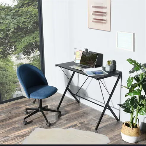 FurnitureR Computer Desk 90x48 cm Black Writing Table with Metal Frame