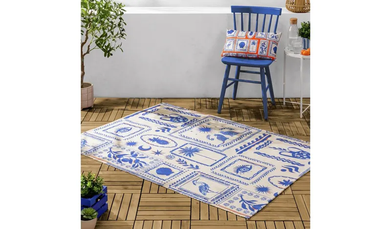 Furn Polyester Blue Rectangle Outdoor Rug