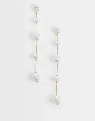 pendant earring with faux freshwater drops in gold tone