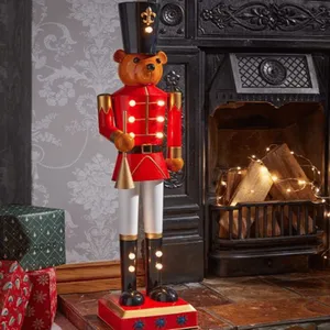 Christmas Teddy Nutcracker Decoration with LEDs - Red