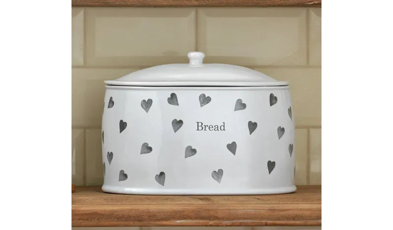 Argos Home Hearts Stoneware Bread Bin - White