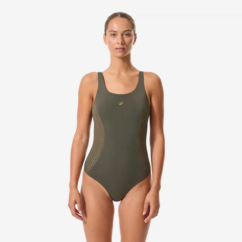 DECATHLON Women’s 1-piece swimsuit, Kimy cuti khaki gold
