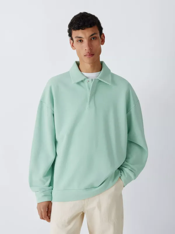 Kin Washed Cotton Rugby Shirt, Gossamer Green