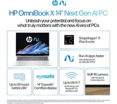 HP OmniBook X 14" Laptop, Copilot+ PC - Snapdragon X Plus, 512 GB SSD, Silver
