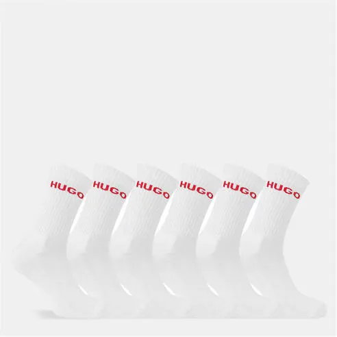 Hugo Mens HUGO Ribbed Logo 6-Pack Crew Socks