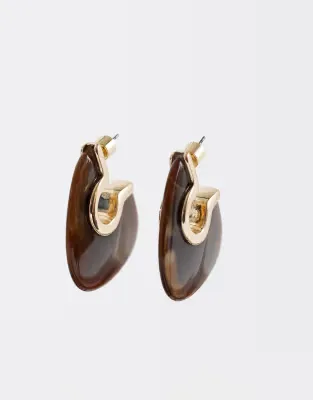 half hoop earrings in brown resin and gold tone