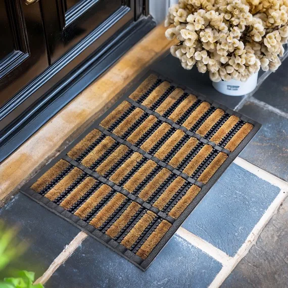 Rubber and Coir Scraper Door Mat - Brown and Black