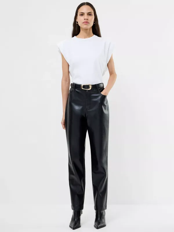 French Connection Brody Croc Faux Leather Trousers, Black
