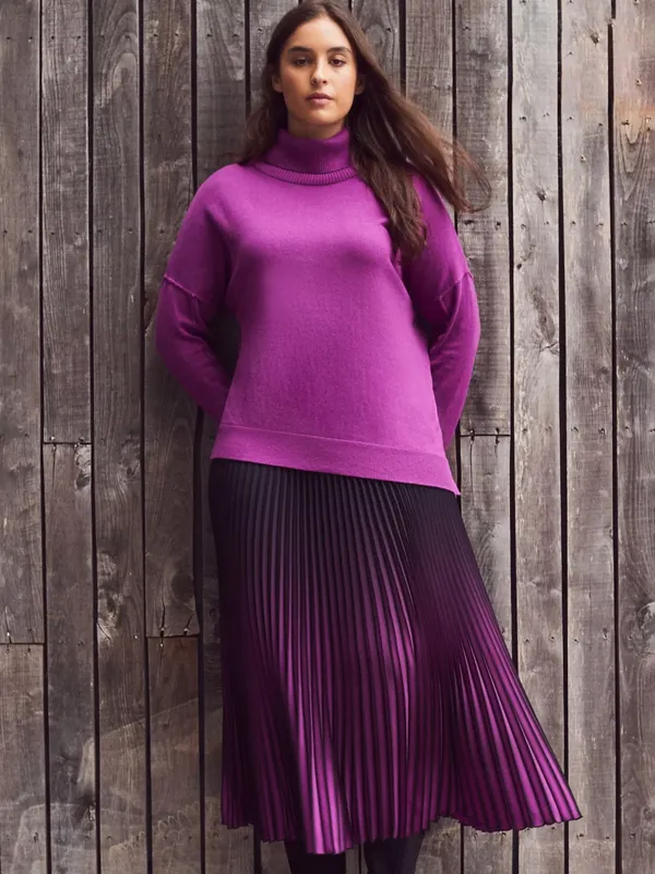 Live Unlimited Curve Side Split Roll Neck Jumper, Purple