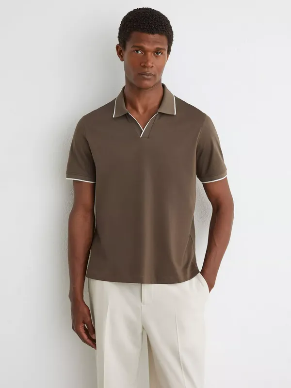 Reiss Nico Polo Shirt, Taupe Brown