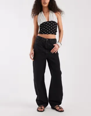 tapered barrel leg jeans in black
