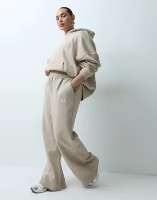 Plus cotton blend wide leg joggers in stone