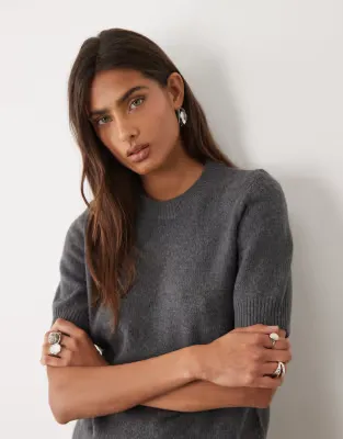 knitted baby tee with wool in charcoal