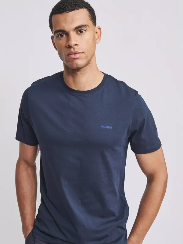 Aubin Fotherby Crew Neck Cotton T-Shirt, Navy