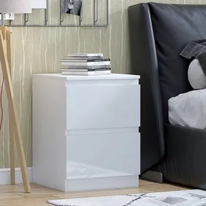 2 Drawer High Gloss Deep Drawer Bedside Table Nightstand - White Gloss