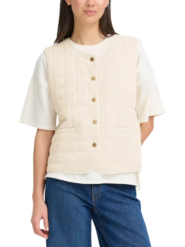 ICHI Fuma Ribbed Quilted Gilet, Birch