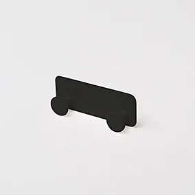 GoodHome Koros Matt Black Steel 2 Hook rail (L)107mm (H)40mm