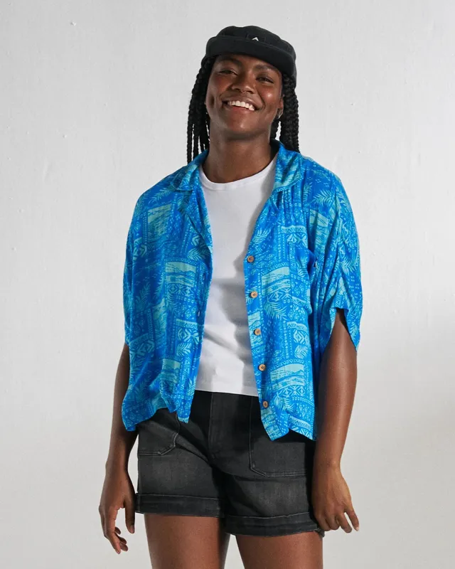 Passenger Clothing Arden Short Sleeve Shirt Eco Vero - Patchwork Marine Blue