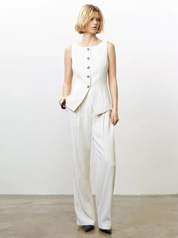 French Connection Vinnie Pinstripe Trousers, Cream/Black