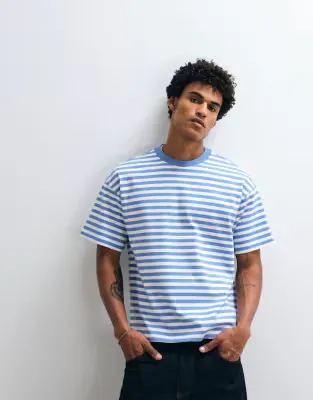 oversized boxy t-shirt in blue and off-white stripe exclusive to ASOS