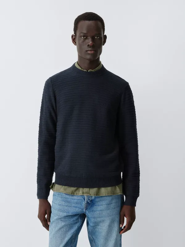John Lewis Cotton Blend with Cashmere Broken Ottoman Knit Crew Neck Jumper