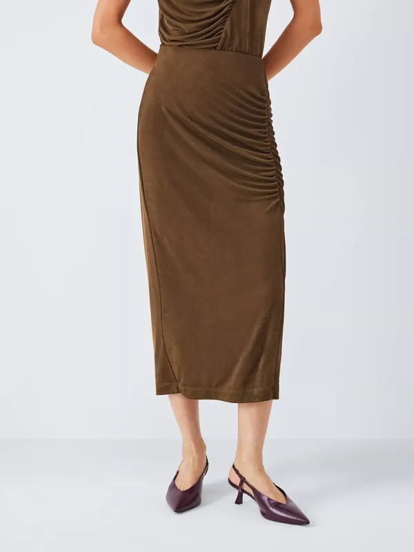 John Lewis Ruched Jersey Midi Skirt, Chocolate