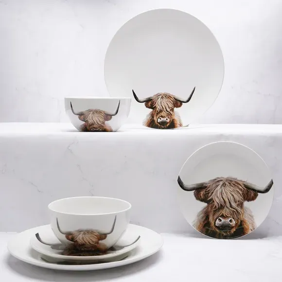 Highland Cow 12 Piece Dinner Set