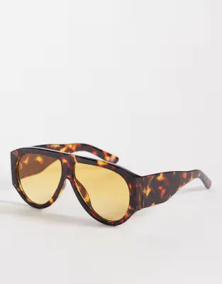 wide temple chunky aviator light tint  sunglasses in tort with pale orange lens