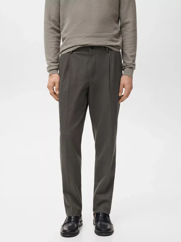 Mango Regular Fit Cord Pleated Trousers, Medium Brown