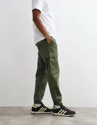 cuffed slim cargo trousers in khaki green