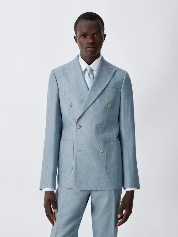 John Lewis Double Breasted Regular Fit Linen Suit Jacket, Aqua