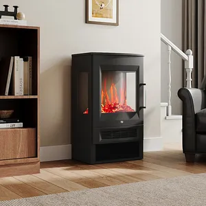 Electric Standing Fireplace with Remote Control - Black