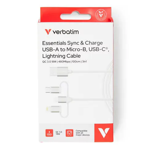 Verbatim Essentials 3-in-1 Sync & Charge Cable 1M
