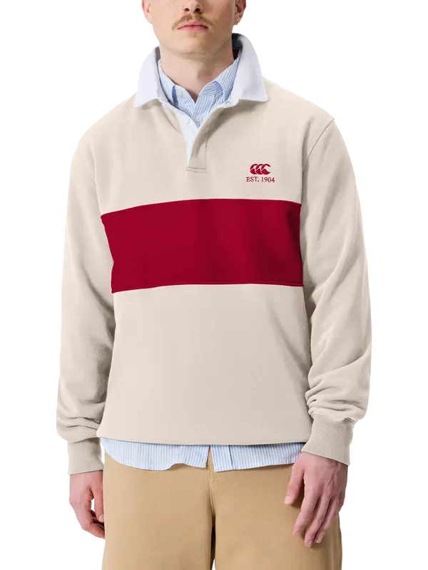 Canterbury CCC Striped Cotton Blend Rugby Sweatshirt, Beige Red