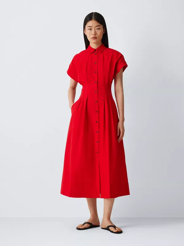 John Lewis Short Sleeve Cotton Kimono Dress, Auro Orange