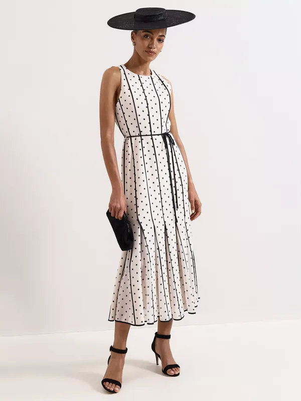 Phase Eight Petite Kimberly Spot Print Midi Dress, Ivory