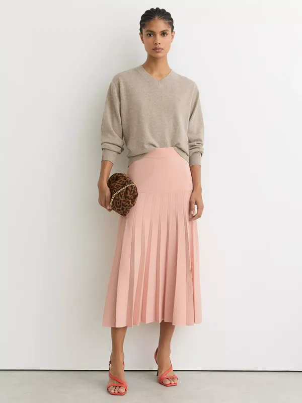Reiss Alice Pleated Knit Skirt, Pink