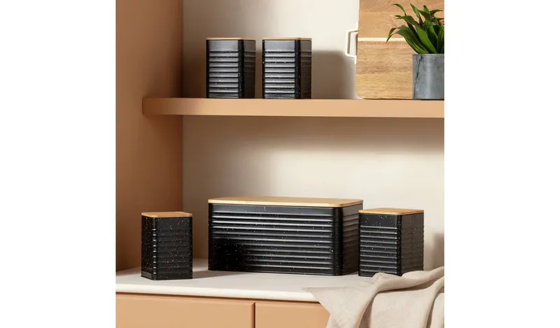 Habitat Set of 5 Speckle Bamboo Storage - Black