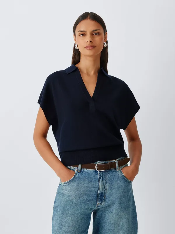 John Lewis Merino Wool Knit Cap Sleeve Polo Shirt