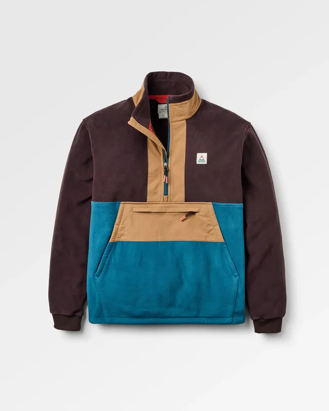 Passenger Clothing Woodland Hoodless 1/2 Zip Polartec® Fleece - Espresso/Tidal Blue