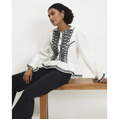 White Poplin Drummer Style Peplum Top