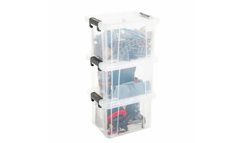 Strata Stackmaster 3 x 35L Plastic Storage Boxes - Black